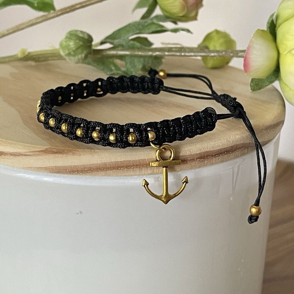 Handmade Black Braided Charm Bracelet Women Mens  Anchor New - Picture 13 of 14